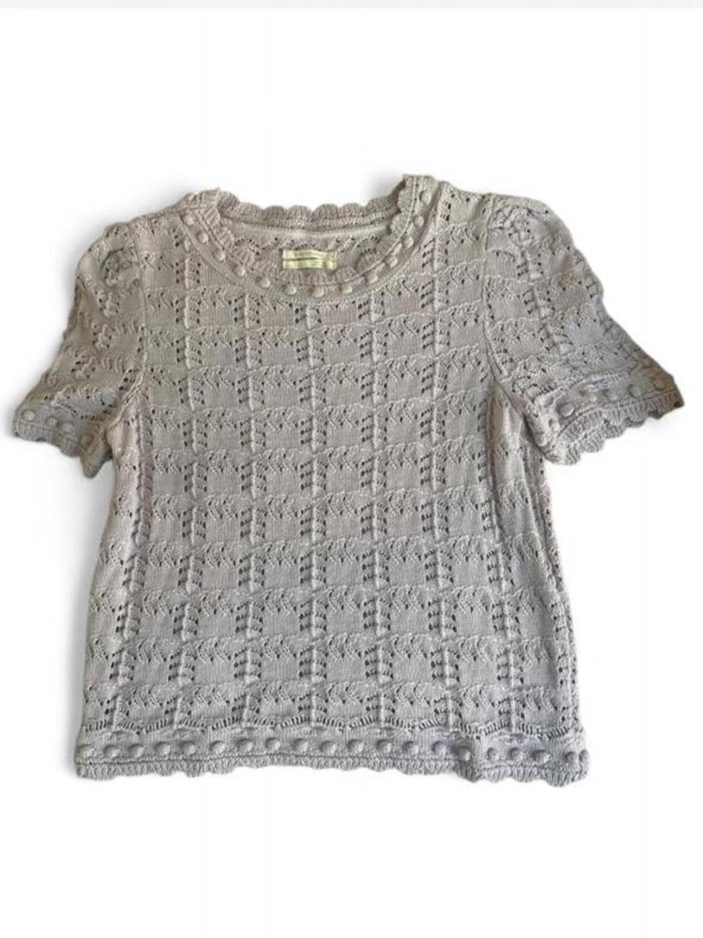Anthropologie Light lavender Crochet Short Sleeve Knit Top